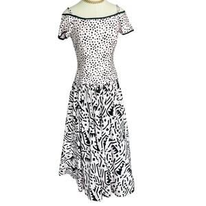 A.J. Bari vintage polkadot mixed print off shoulder party dress pink size 6